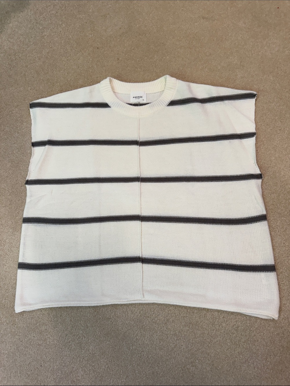 Andree By Unit Cream Knit Sleeveless Sweater with Gray Stripes